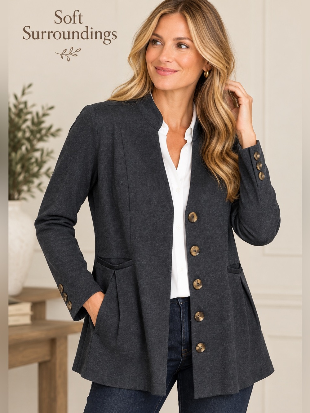 Soft Surroundings Charcoal Longline Cardigan Blazer Jacket Size S